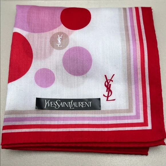 Yves Saint Laurent Red, Lilac & Cream Polka Dot Cotton Handkerchief / Bandana - Picture 7 of 12